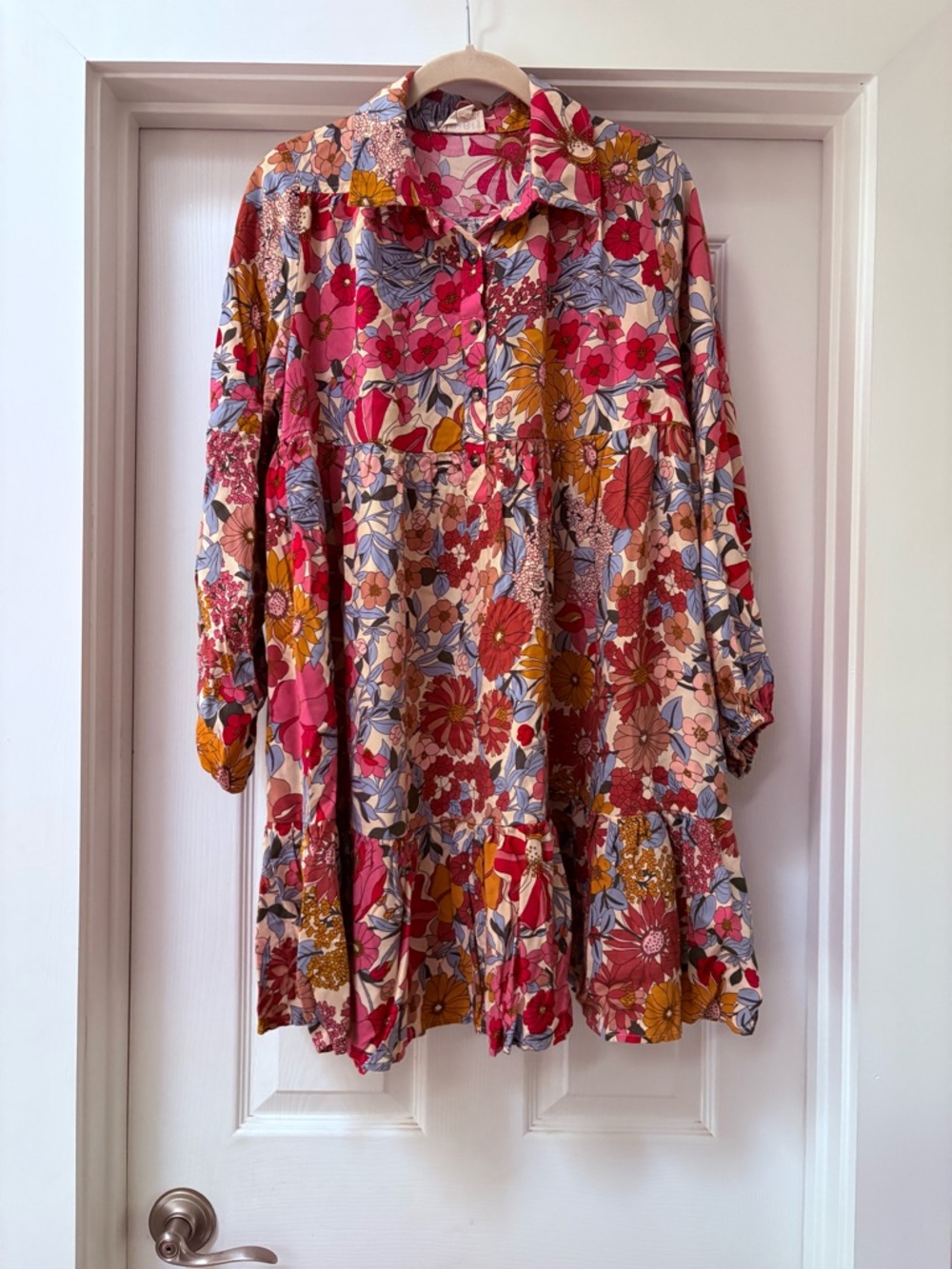BiBi Floral Mini Dress in Pink, Red, Mustard & Blue
